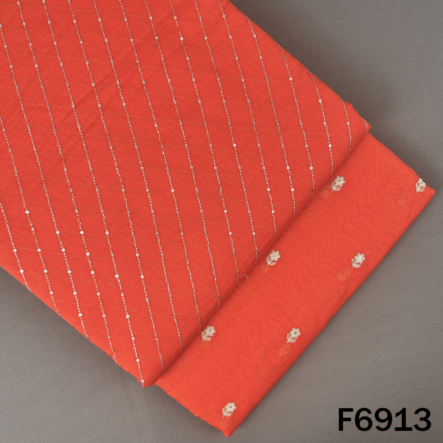 Zari Sequins Work Mul Chanderi Fabric - F6913