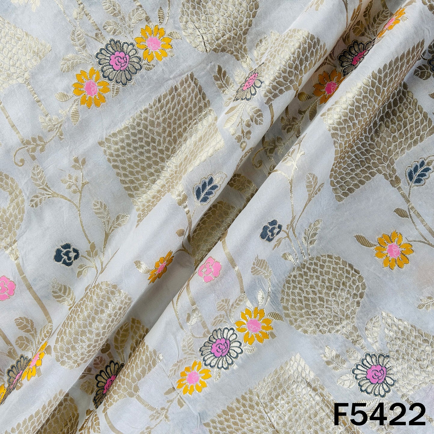 Zari Work Dola SIlk Fabric - F5422