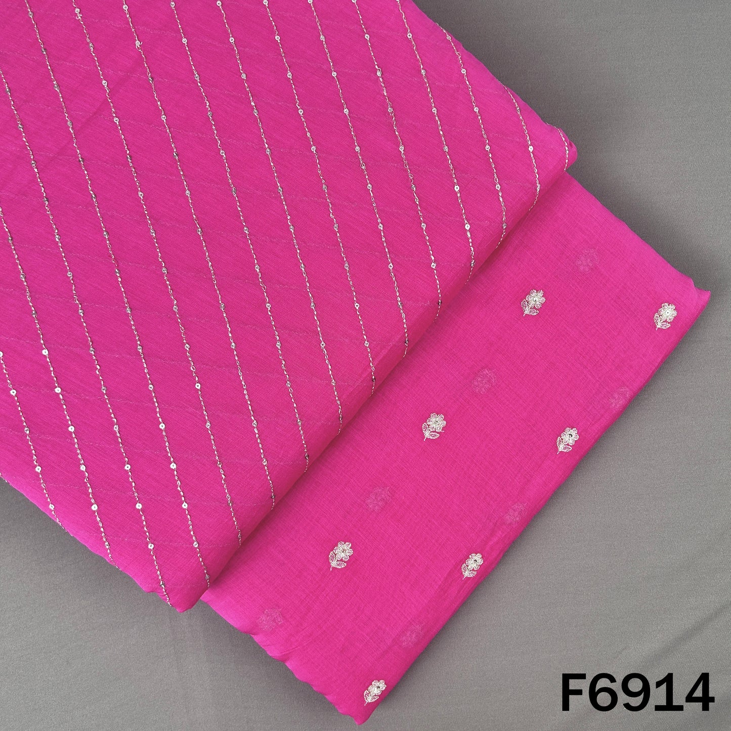 Zari Sequins Work Mul Chanderi Fabric - F6914