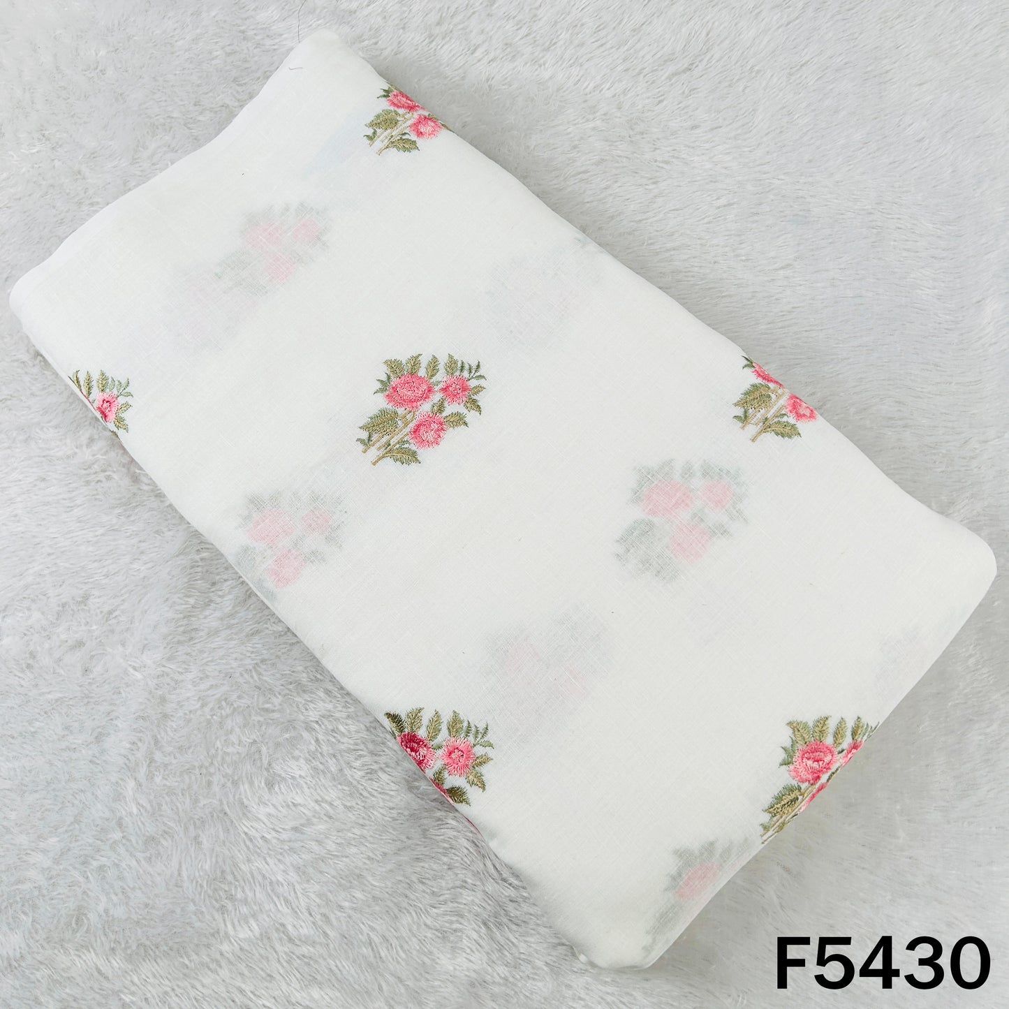 Thread Embroidered Pure Linen Fabric - F5430