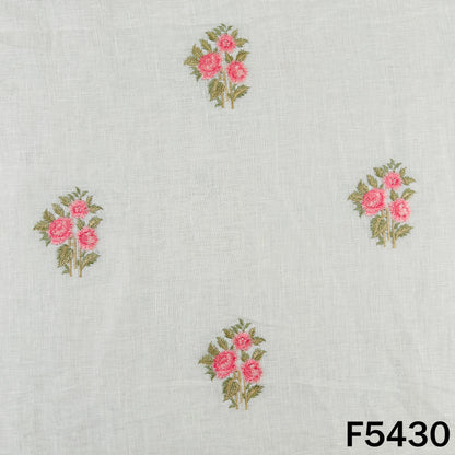 Thread Embroidered Pure Linen Fabric - F5430