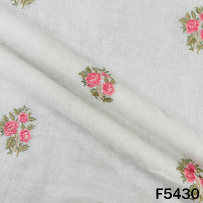 Thread Embroidered Pure Linen Fabric - F5430