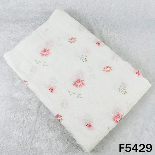Thread Embroidered Linen Fabric - F5429