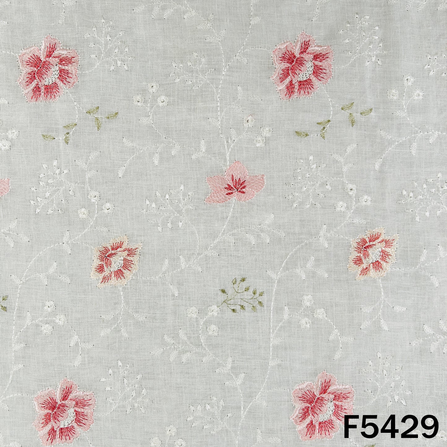 Thread Embroidered Linen Fabric - F5429
