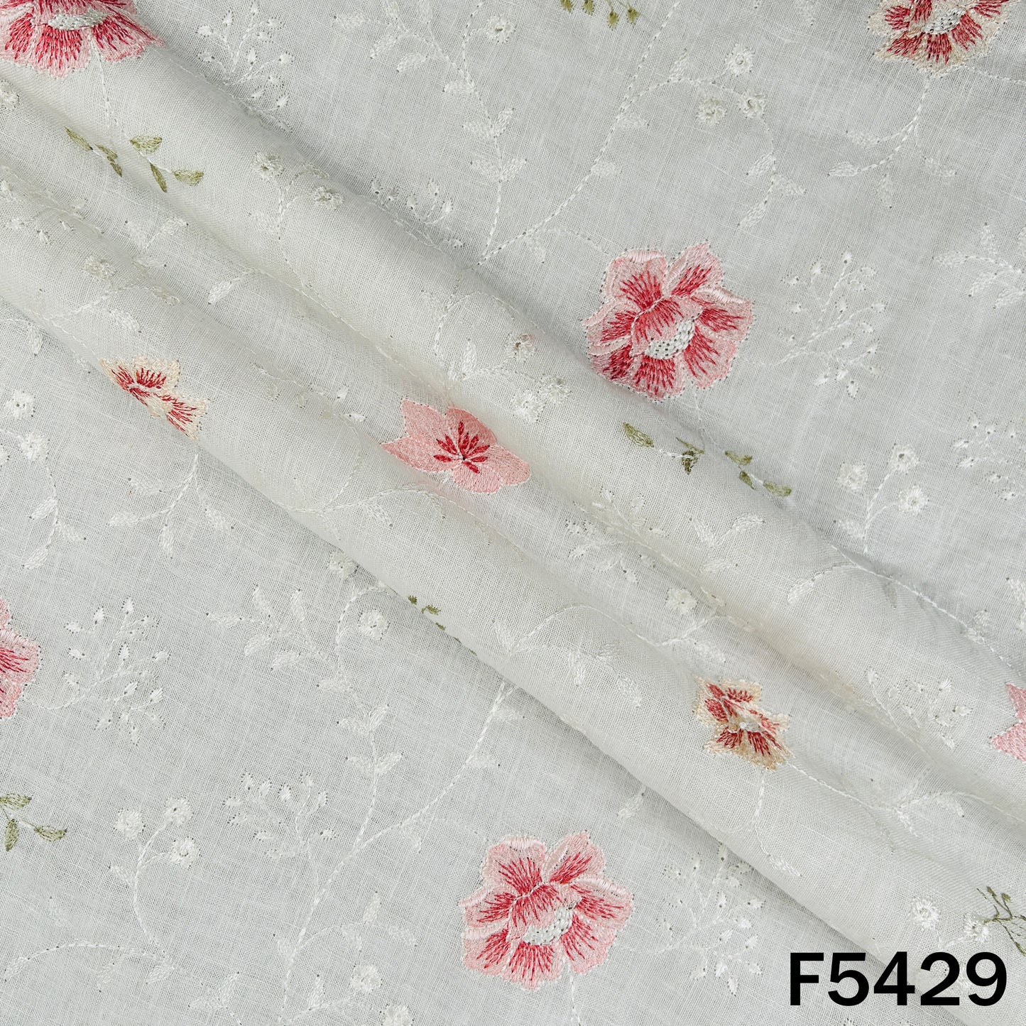 Thread Embroidered Linen Fabric - F5429