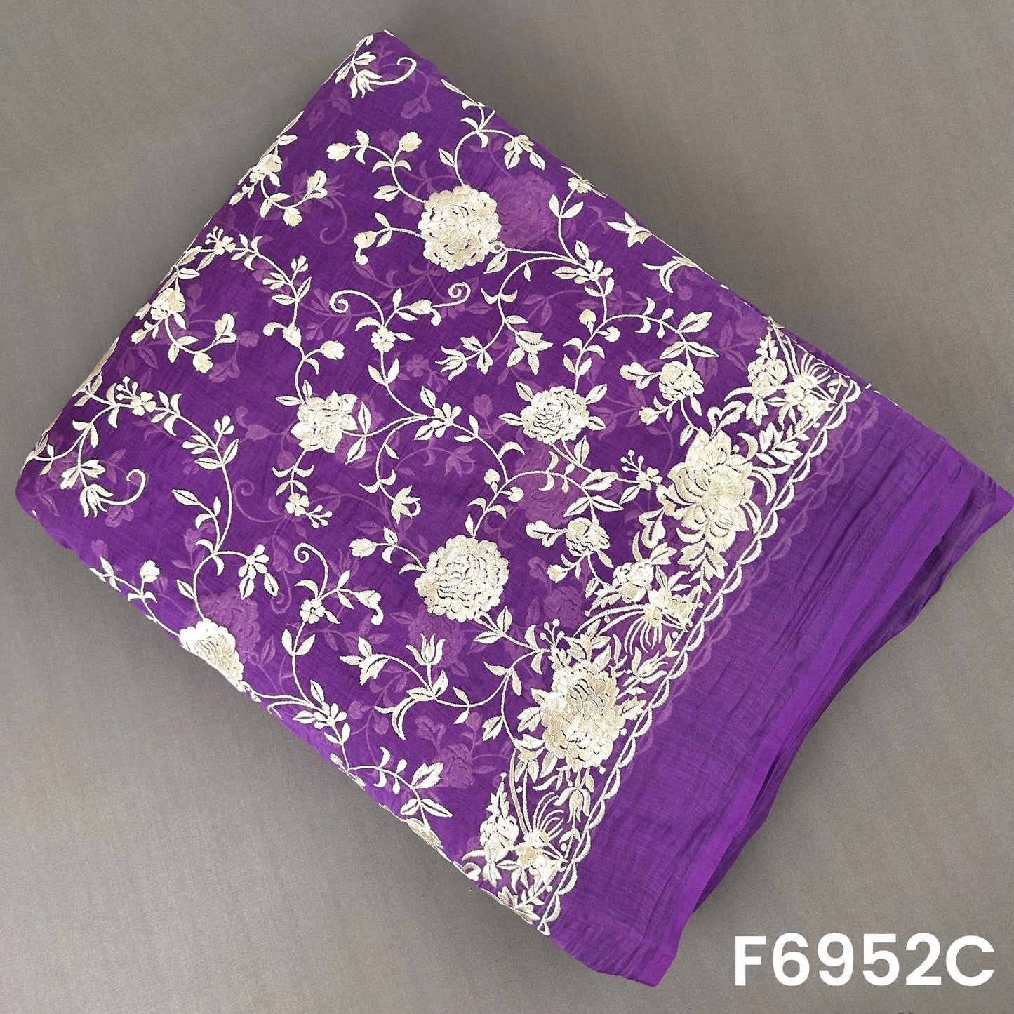 Thread Embroidered Mul Chanderi Fabric - F6952