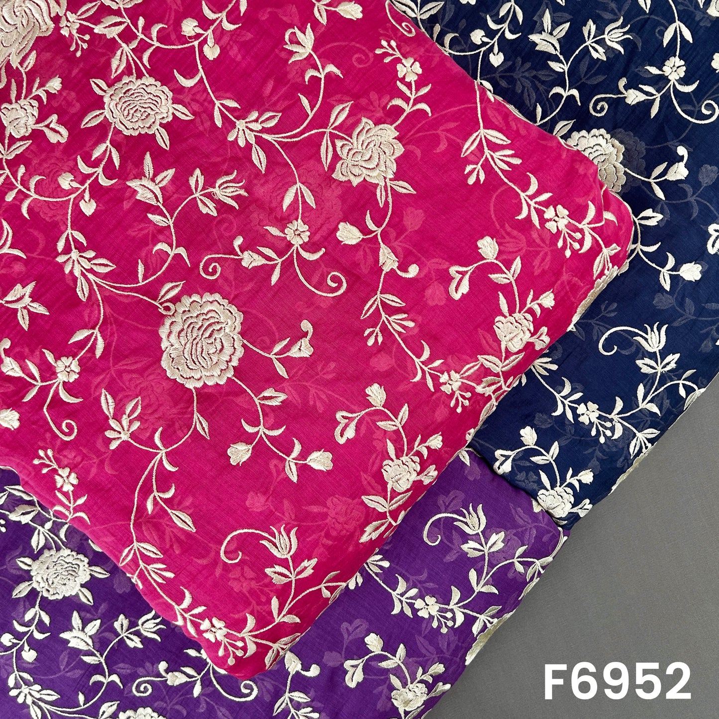 Thread Embroidered Mul Chanderi Fabric - F6952