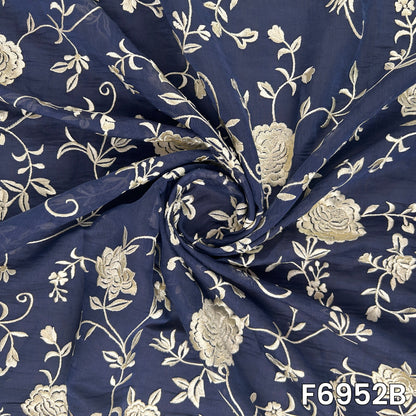 Thread Embroidered Mul Chanderi Fabric - F6952