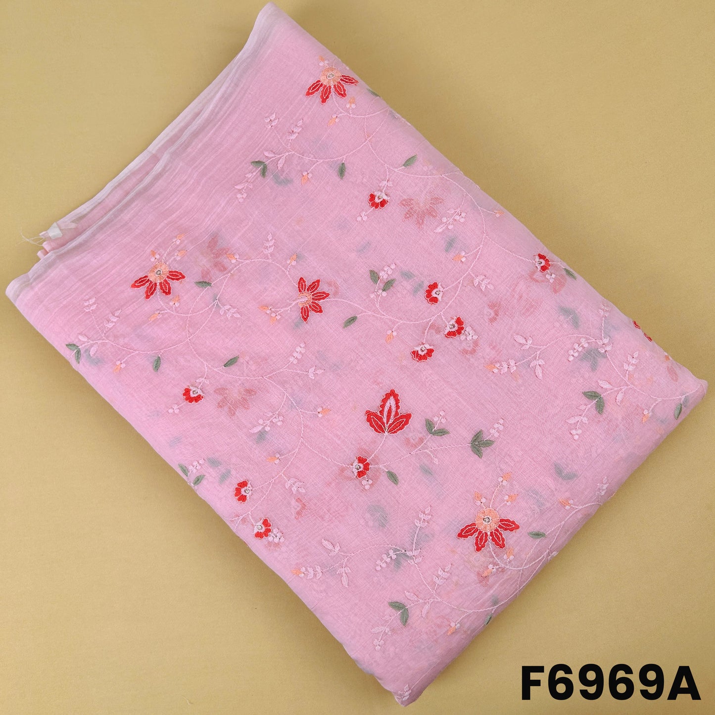 Thread Sequins Embroidered Mul Chanderi Fabric - F6969