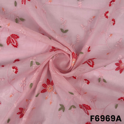 Thread Sequins Embroidered Mul Chanderi Fabric - F6969