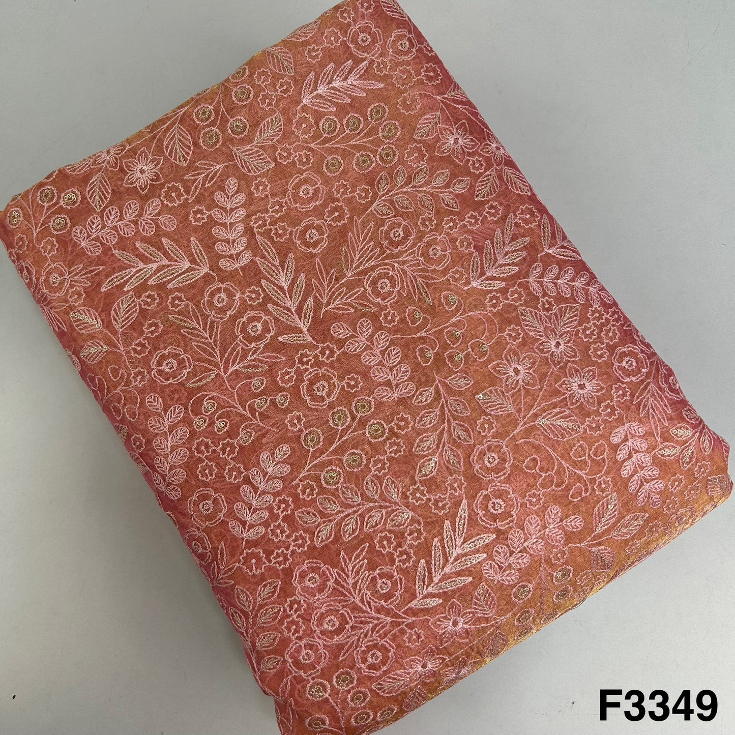 Thread Embroidered Shimmer Silk Organza Fabric-F3349