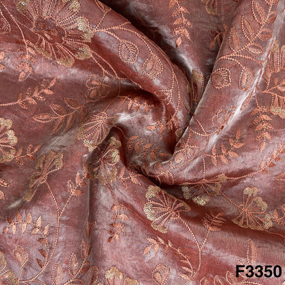 Thread Embroidered Silk Organza Fabric-F3350