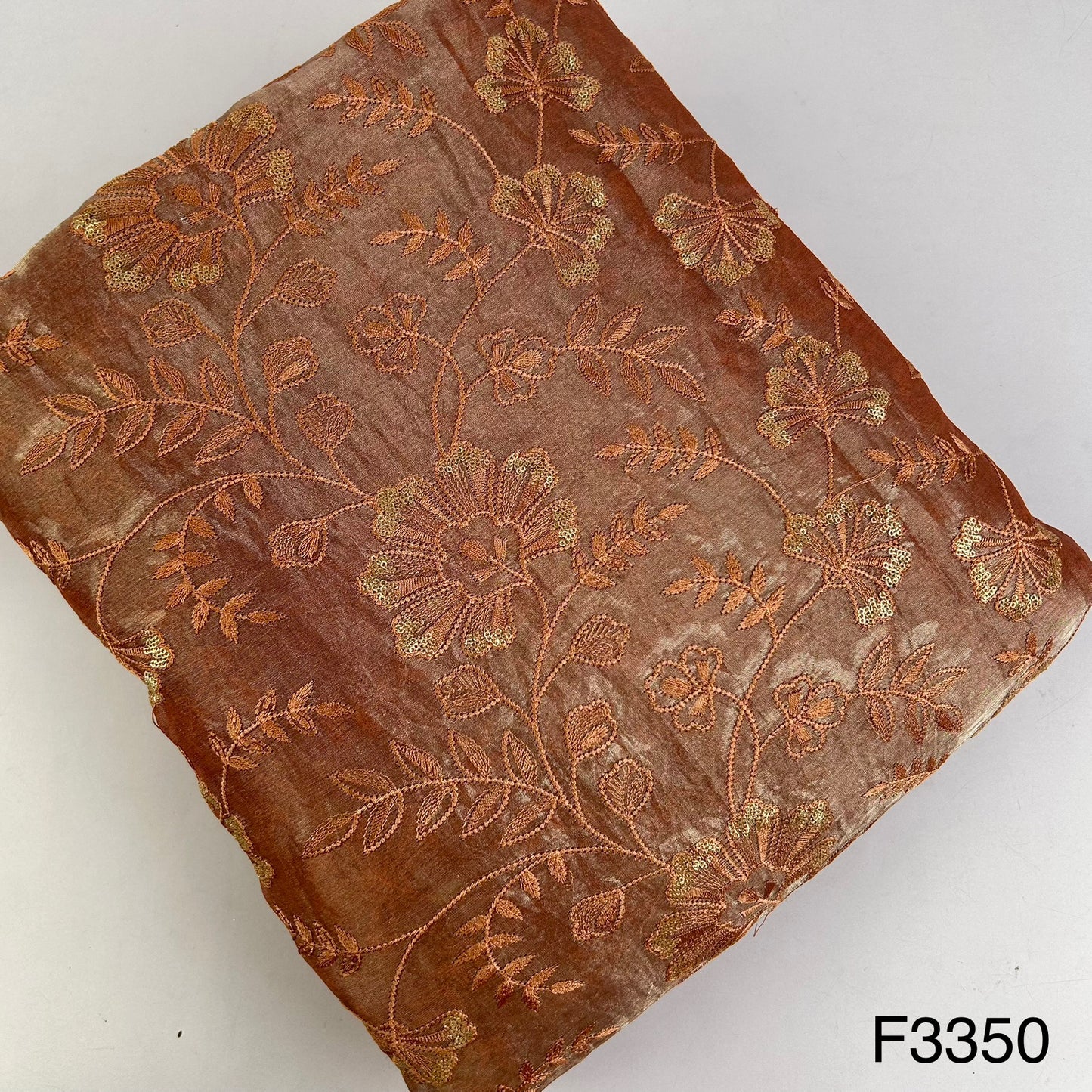 Thread Embroidered Silk Organza Fabric-F3350