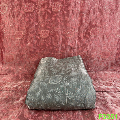 Thread Embroidered Silk Organza Fabric-F3351