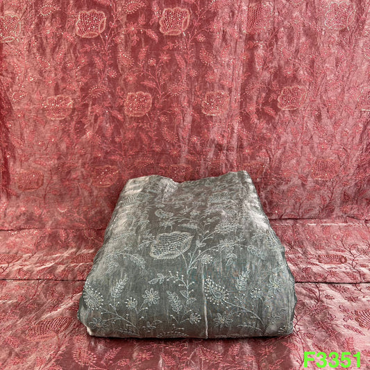 Thread Embroidered Silk Organza Fabric-F3351