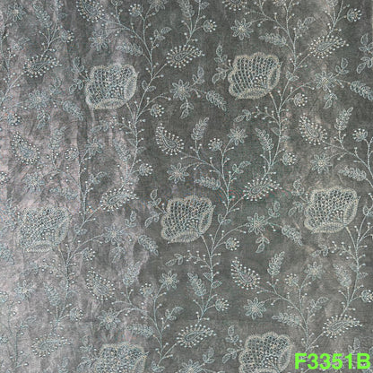 Thread Embroidered Silk Organza Fabric-F3351
