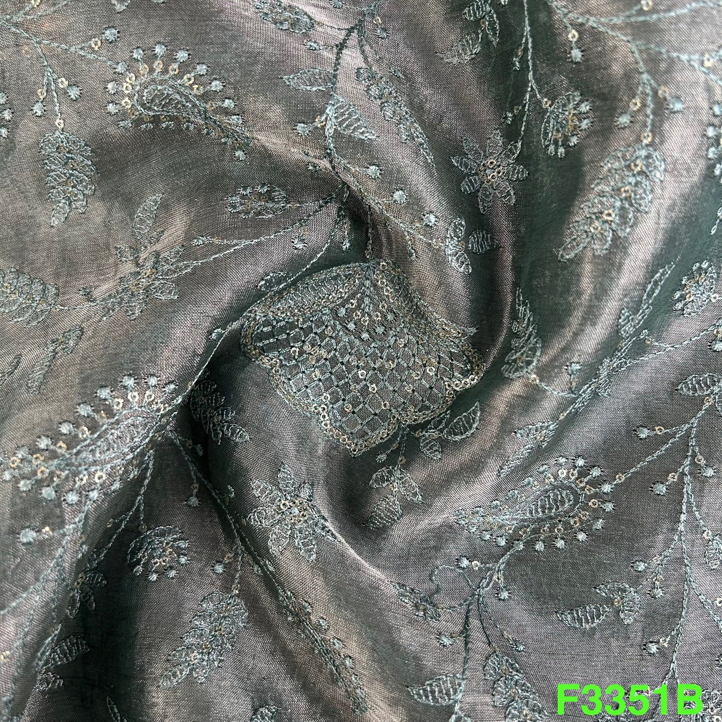 Thread Embroidered Silk Organza Fabric-F3351