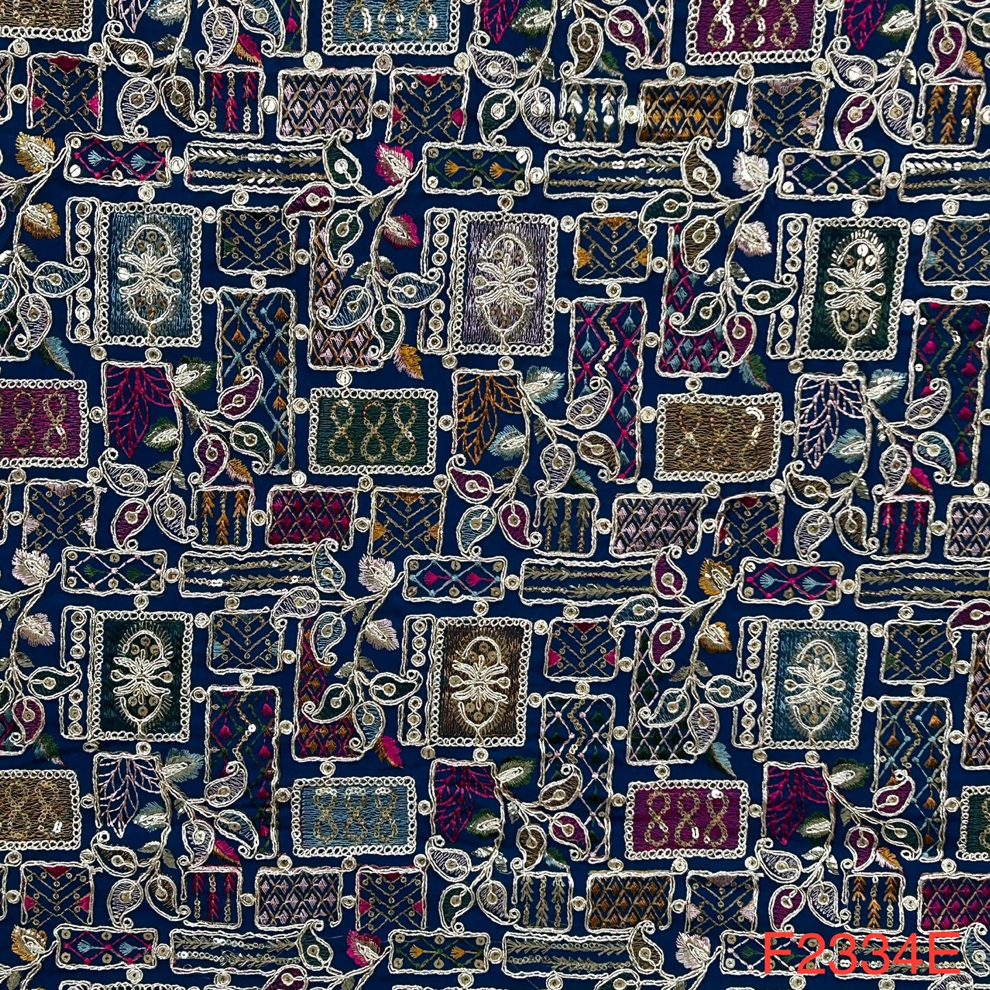 Zari Thread Sequins Embroidered Georgette Fabric-F2334