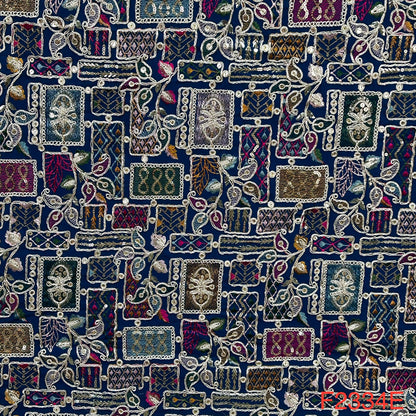 Zari Thread Sequins Embroidered Georgette Fabric-F2334