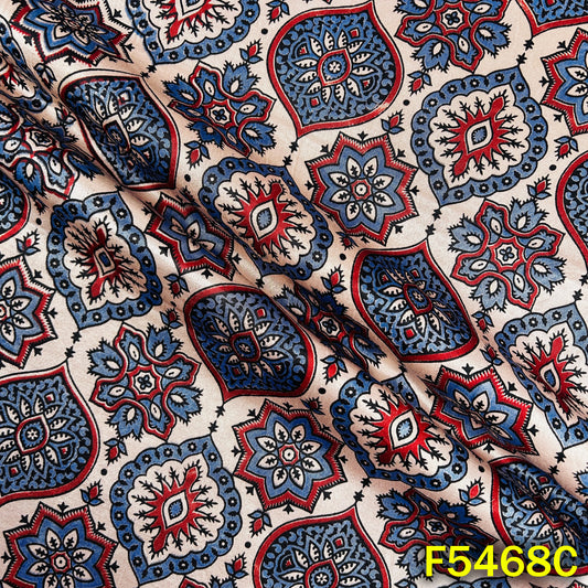 Ajrakh Print Gajji Silk Fabric - F5468