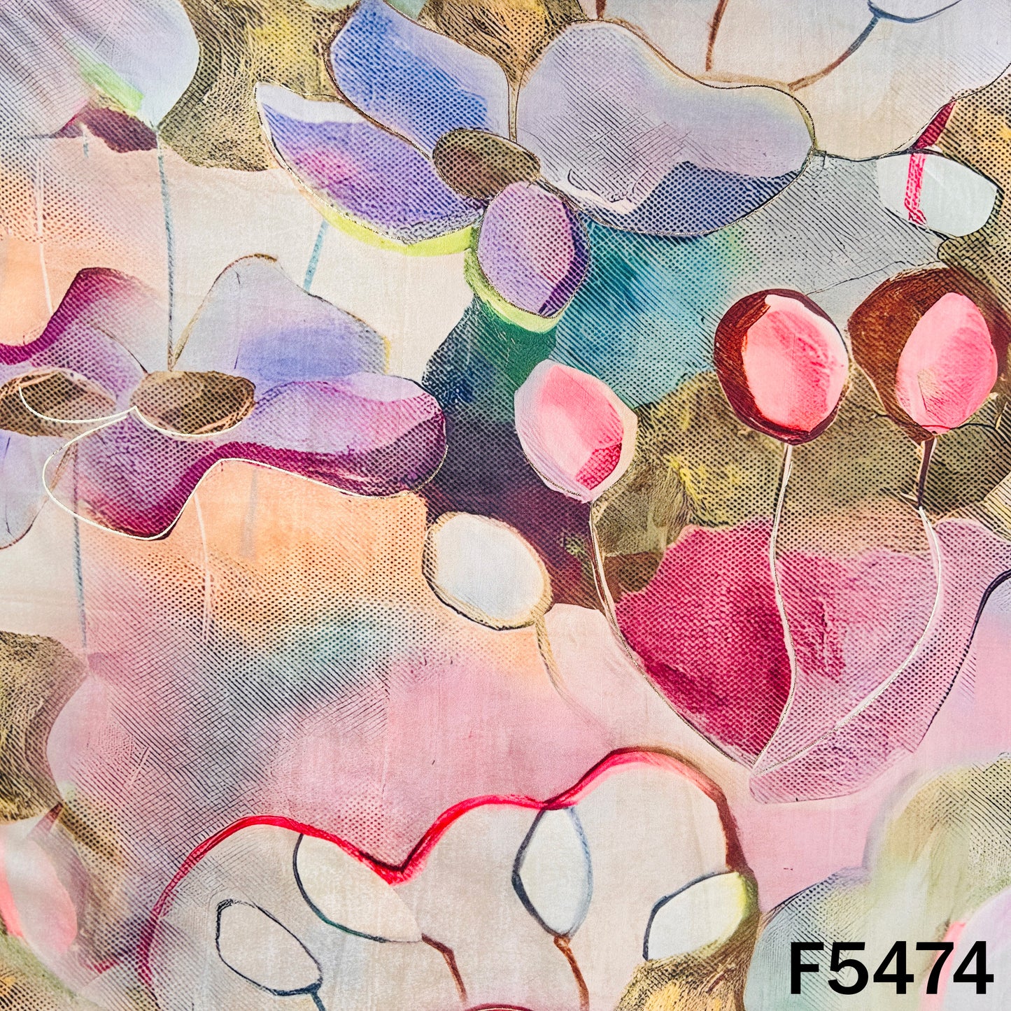 Digital Print Foil Work Velvet Fabric - F5474