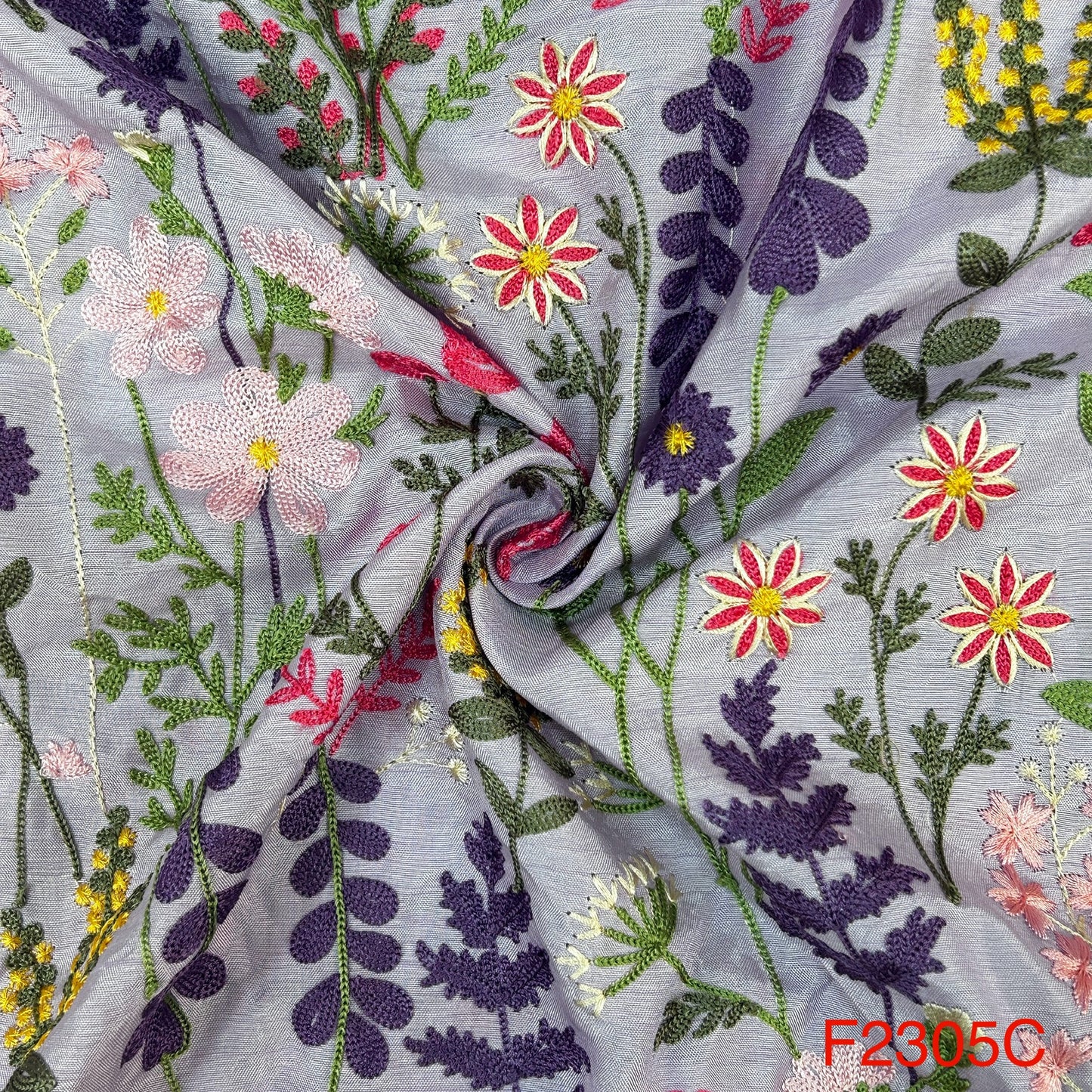 Thread Embroidered Monga silk Fabric F2305