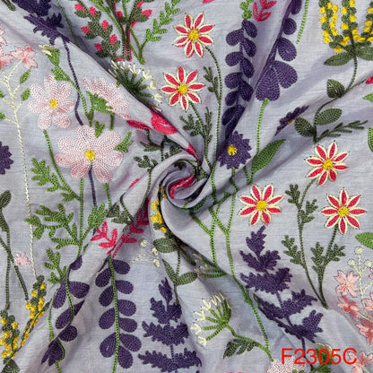 Thread Embroidered Monga silk Fabric F2305