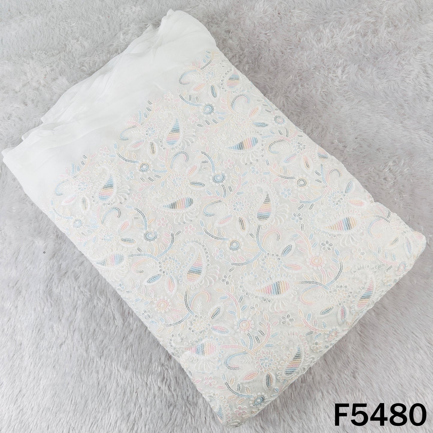 Dyeable Thread Sequins Embroidered Georgette Fabric - F5480