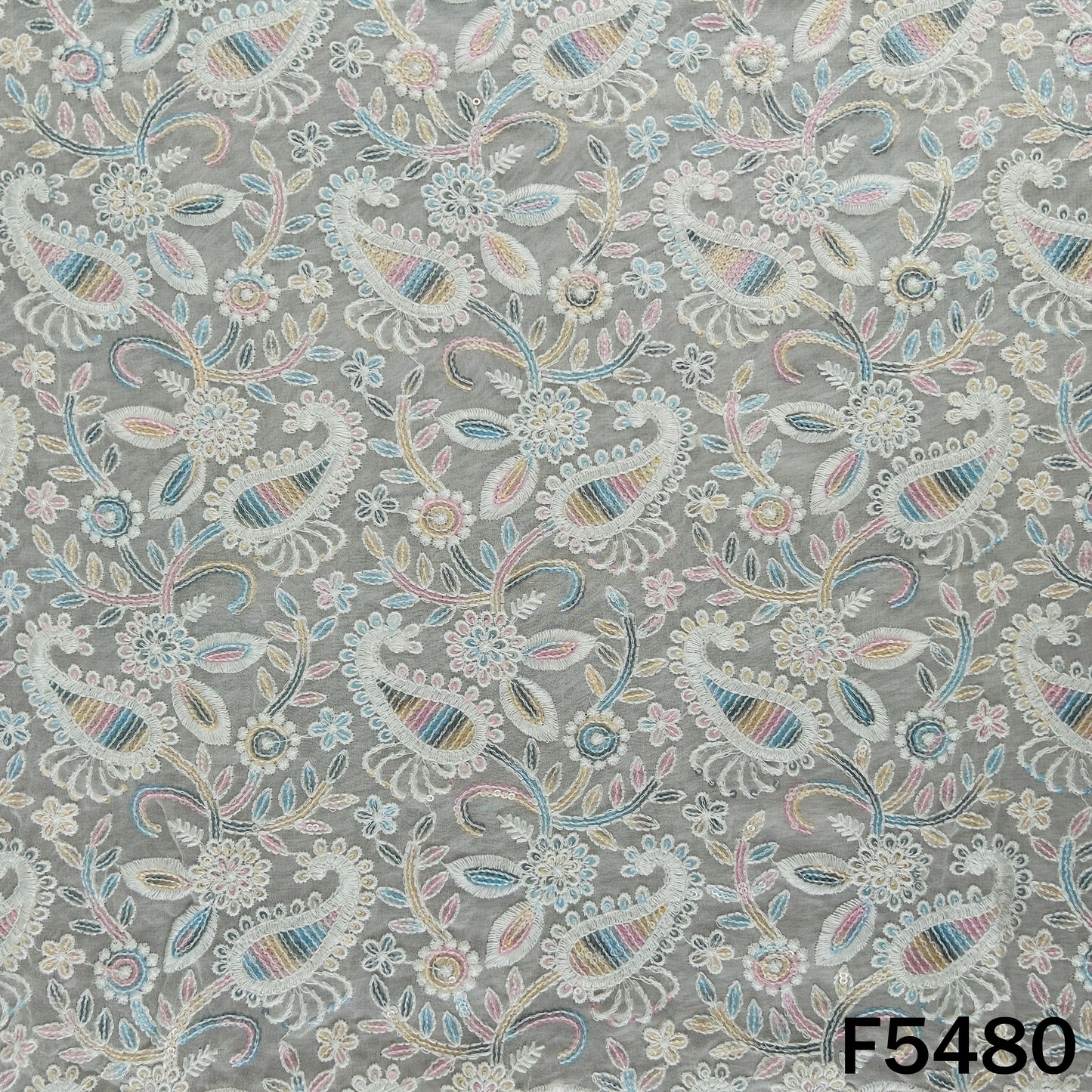Dyeable Thread Sequins Embroidered Georgette Fabric - F5480