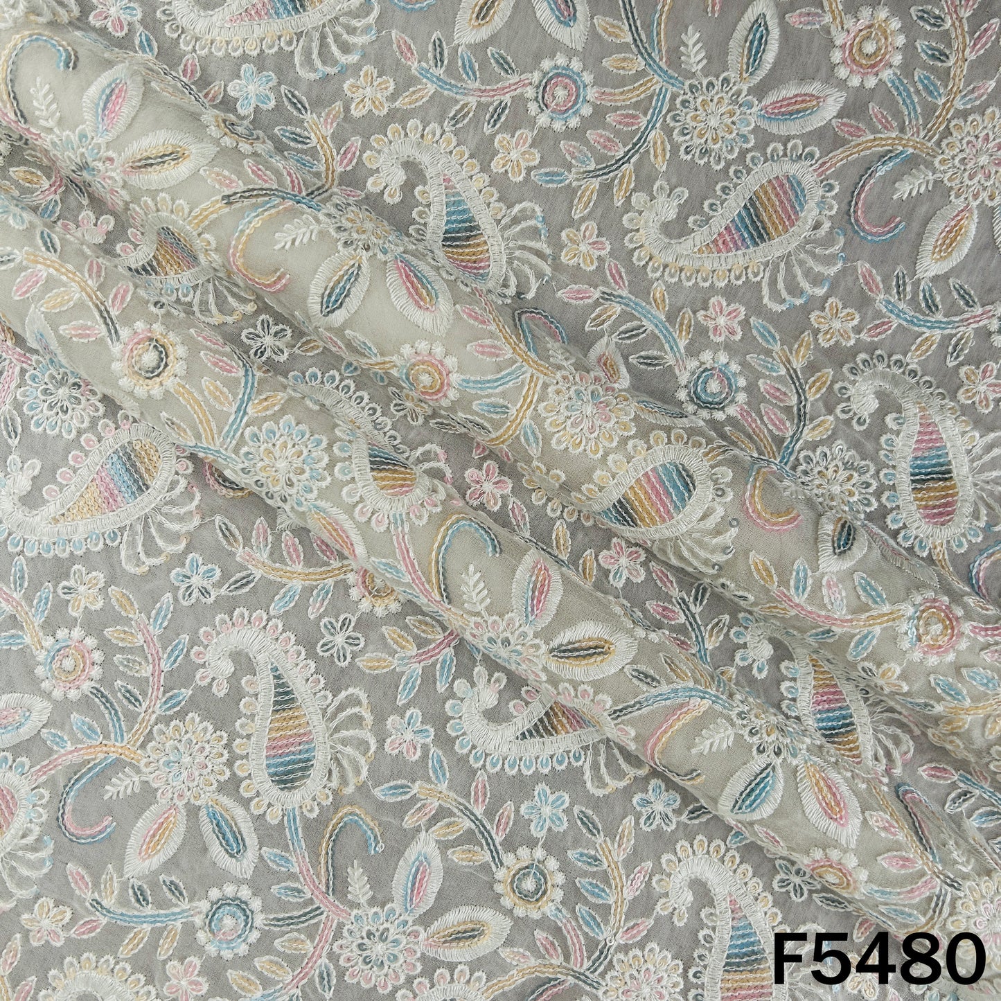 Dyeable Thread Sequins Embroidered Georgette Fabric - F5480