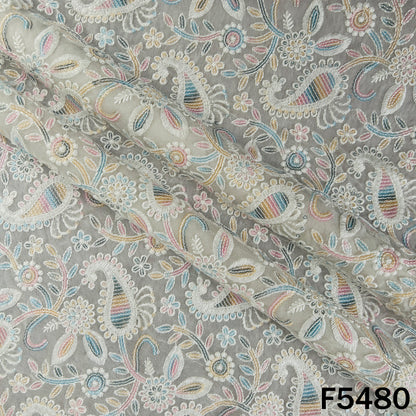 Dyeable Thread Sequins Embroidered Georgette Fabric - F5480