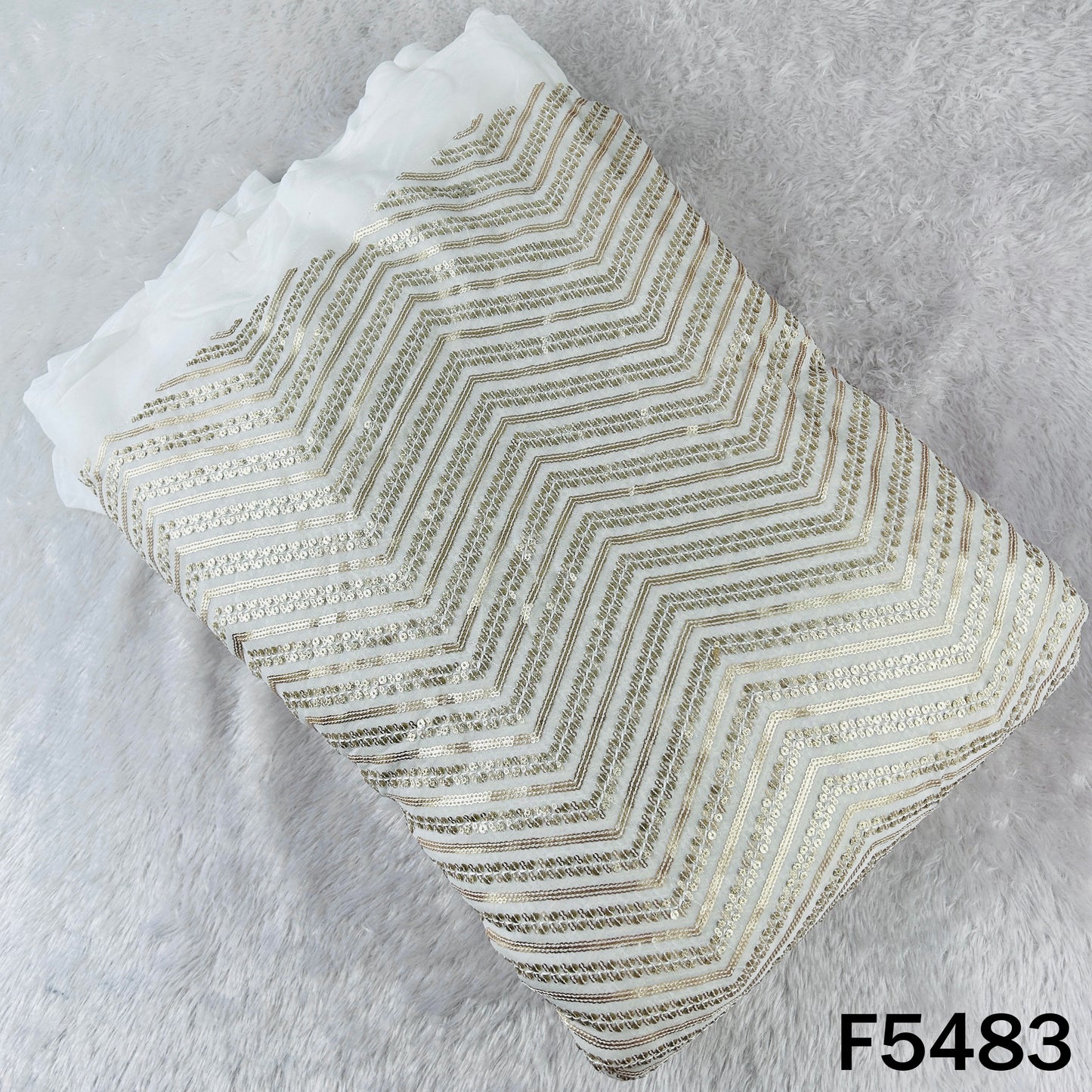 Dyeable Thread Sequins Embroidered Georgette Fabric - F5483