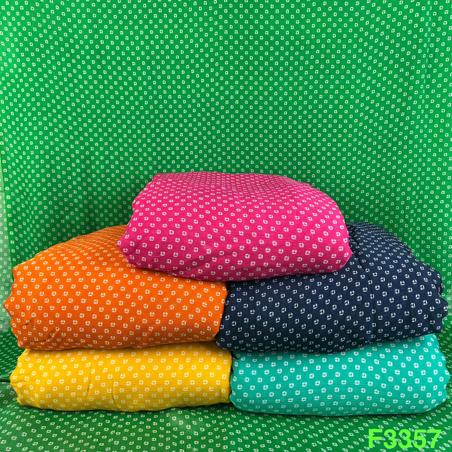 Bandhani Printed Chinon Chiffon Fabric-F3357