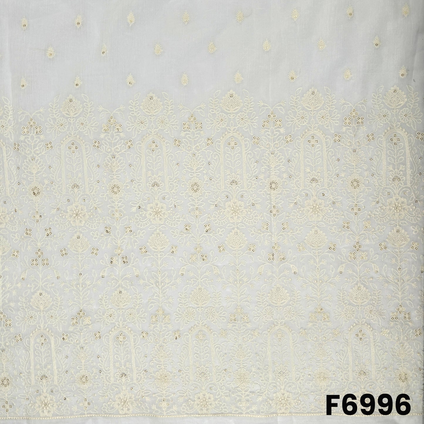 Dyeable Thread Sequins Embroidered Chanderi Silk Fabric - F6996