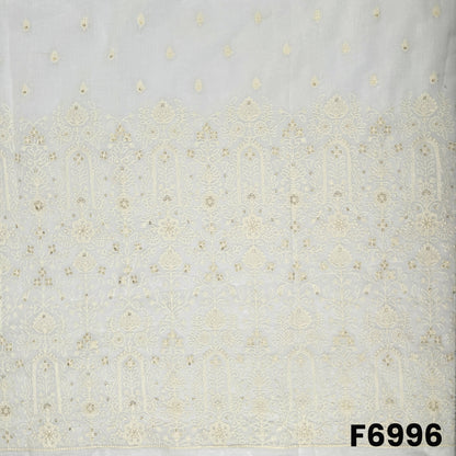 Dyeable Thread Sequins Embroidered Chanderi Silk Fabric - F6996