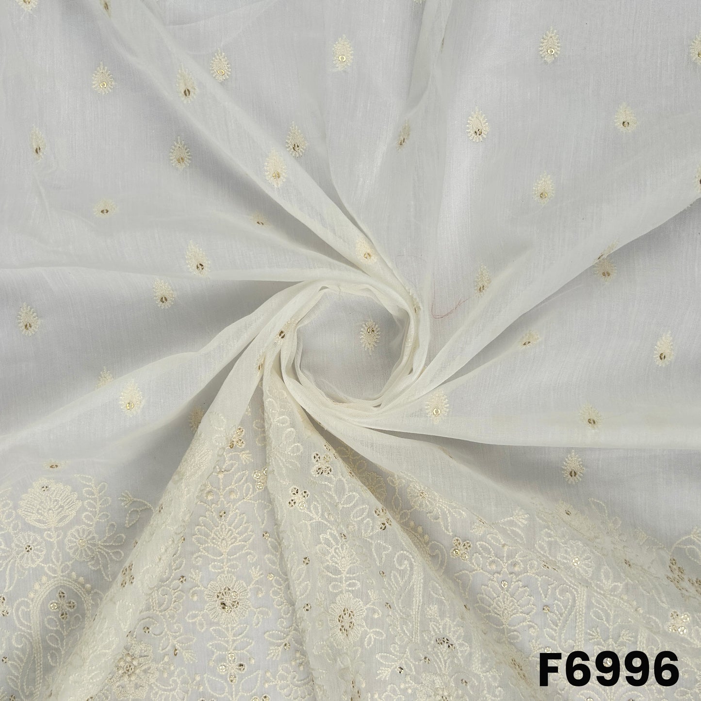 Dyeable Thread Sequins Embroidered Chanderi Silk Fabric - F6996