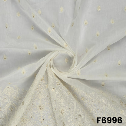 Dyeable Thread Sequins Embroidered Chanderi Silk Fabric - F6996