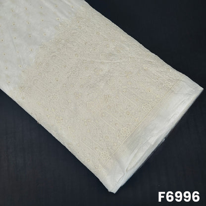 Dyeable Thread Sequins Embroidered Chanderi Silk Fabric - F6996