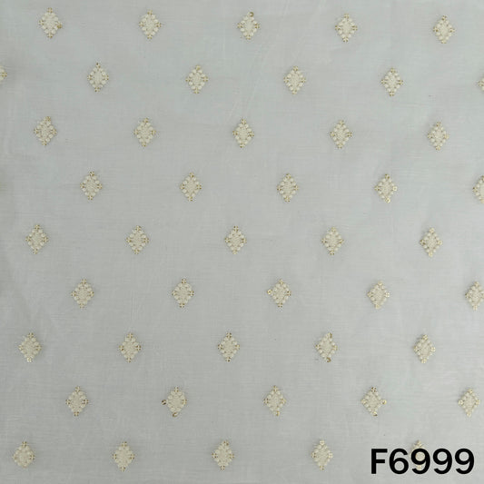 Dyeable Thread Sequins Work Chanderi Silk Fabric - F6999