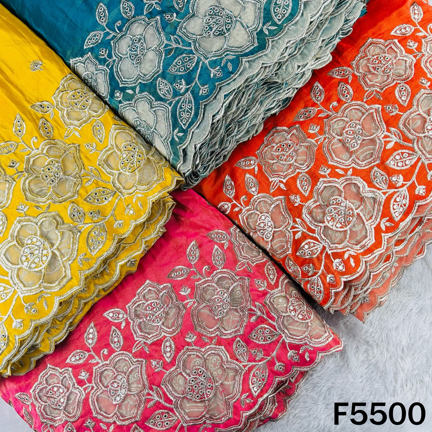 Zari Sequins Faux Mirror Net Patch Work Shimmer Tissue Fabric - F5500