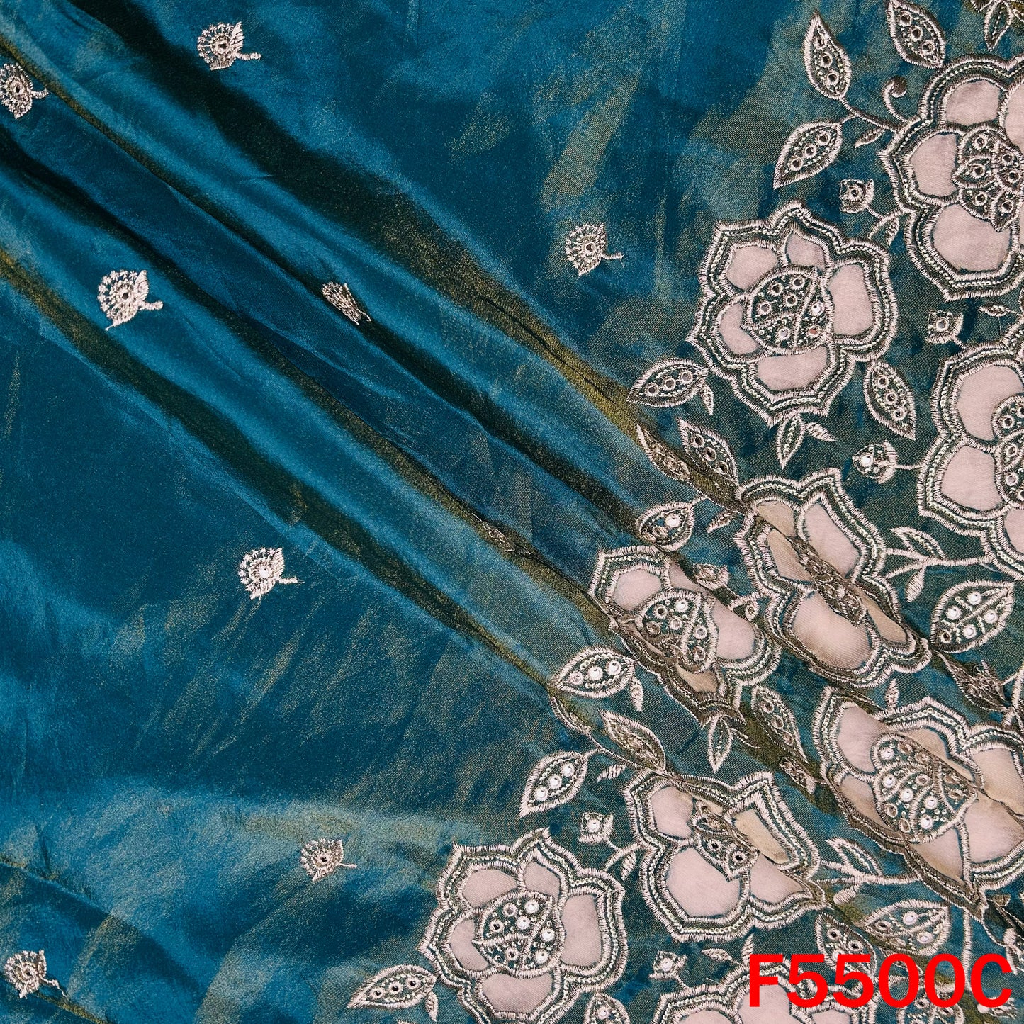 Zari Sequins Faux Mirror Net Patch Work Shimmer Tissue Fabric - F5500