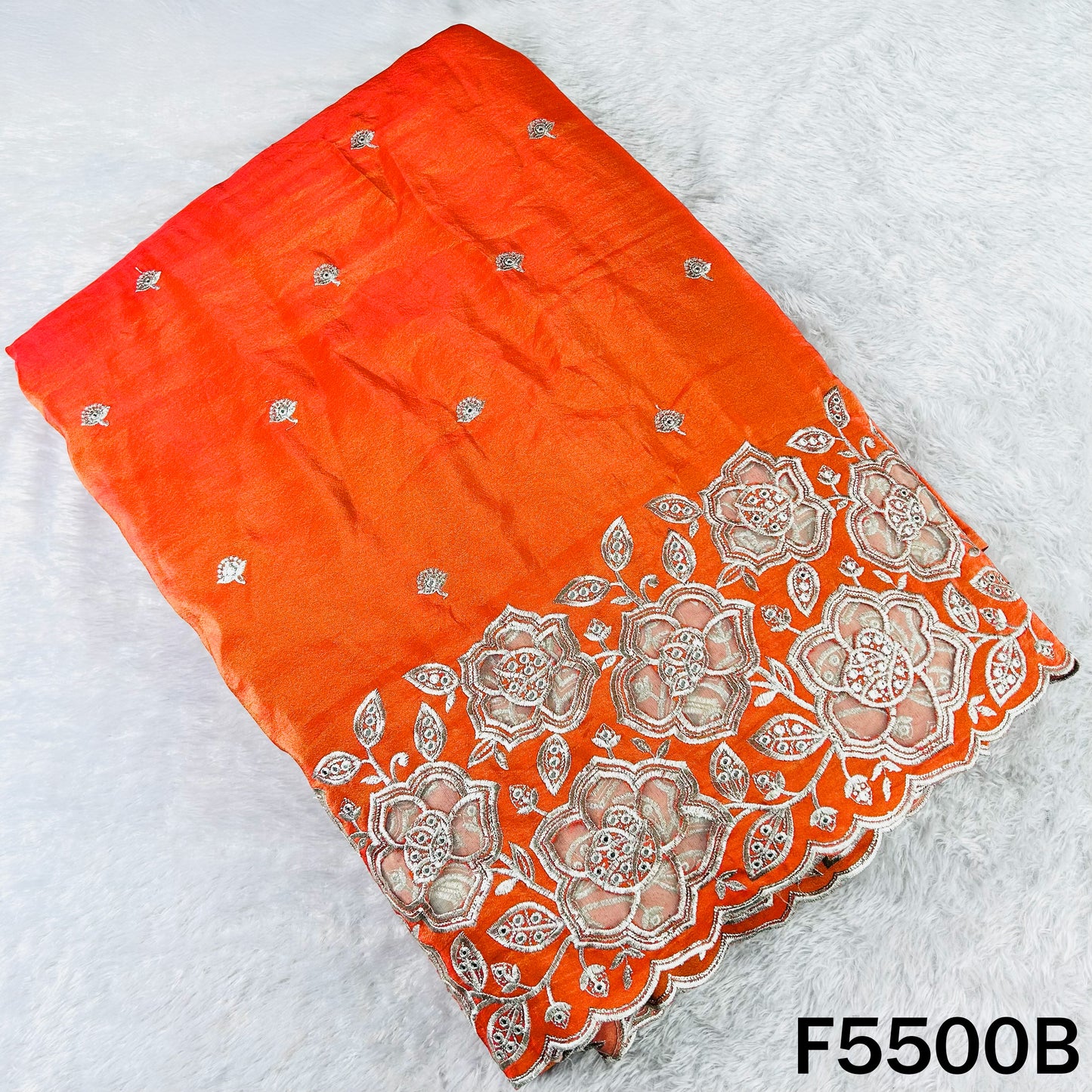 Zari Sequins Faux Mirror Net Patch Work Shimmer Tissue Fabric - F5500