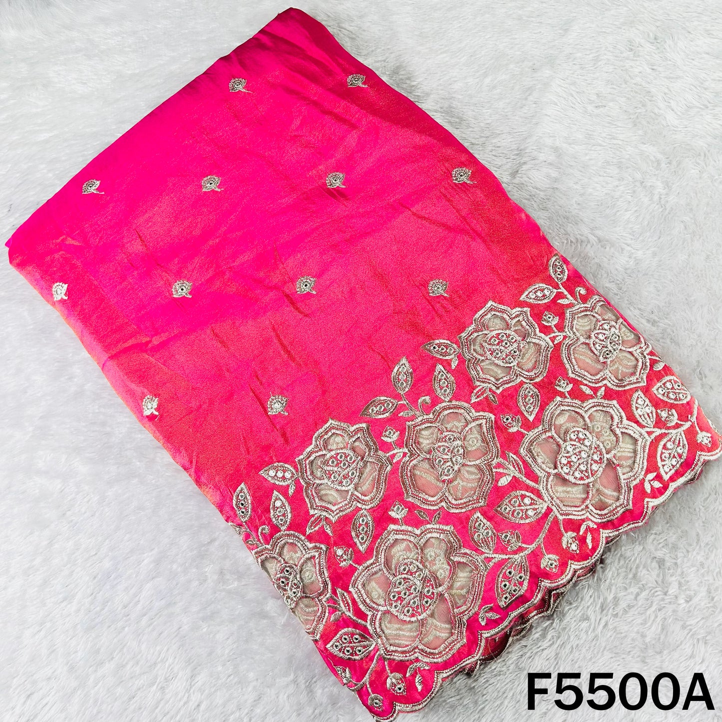 Zari Sequins Faux Mirror Net Patch Work Shimmer Tissue Fabric - F5500