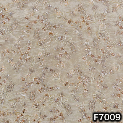 Dyeable Cut Dana Pearls Zari Sequins Embroidered Shimmer Tissue Fabric - F7009