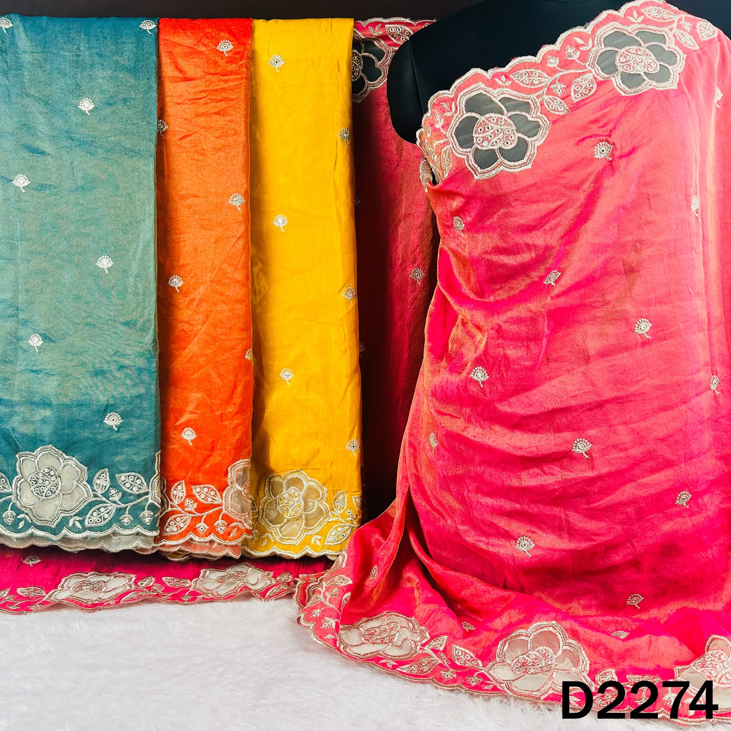 Zari Sequins Faux Mirror Net Patch Work Shimmer Tissue Dupatta - D2274