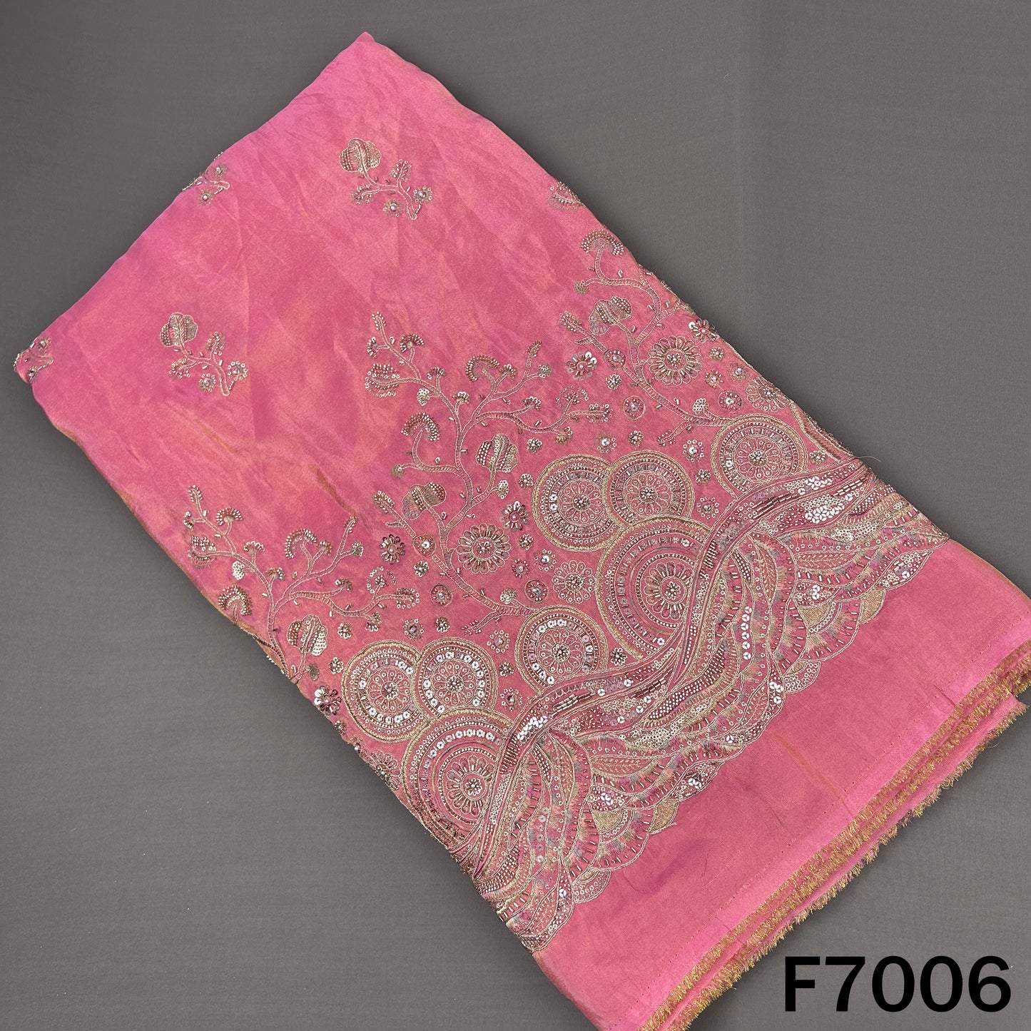 Cut Dana Pearl Zari Sequin Embroidered Shimmer Tissue Fabric - F7006