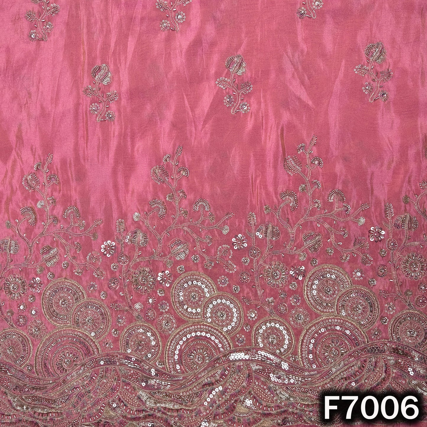 Cut Dana Pearl Zari Sequin Embroidered Shimmer Tissue Fabric - F7006