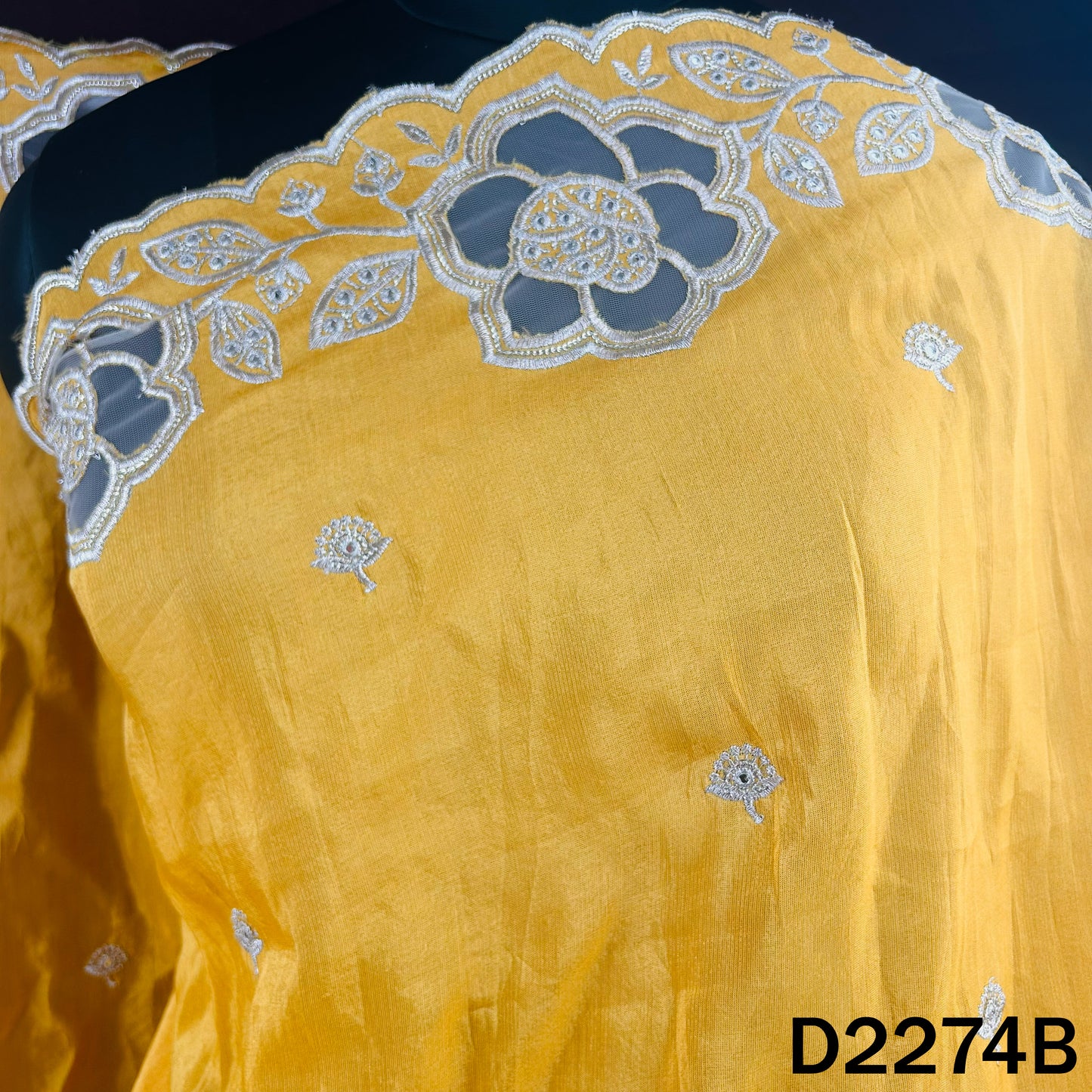 Zari Sequins Faux Mirror Net Patch Work Shimmer Tissue Dupatta - D2274