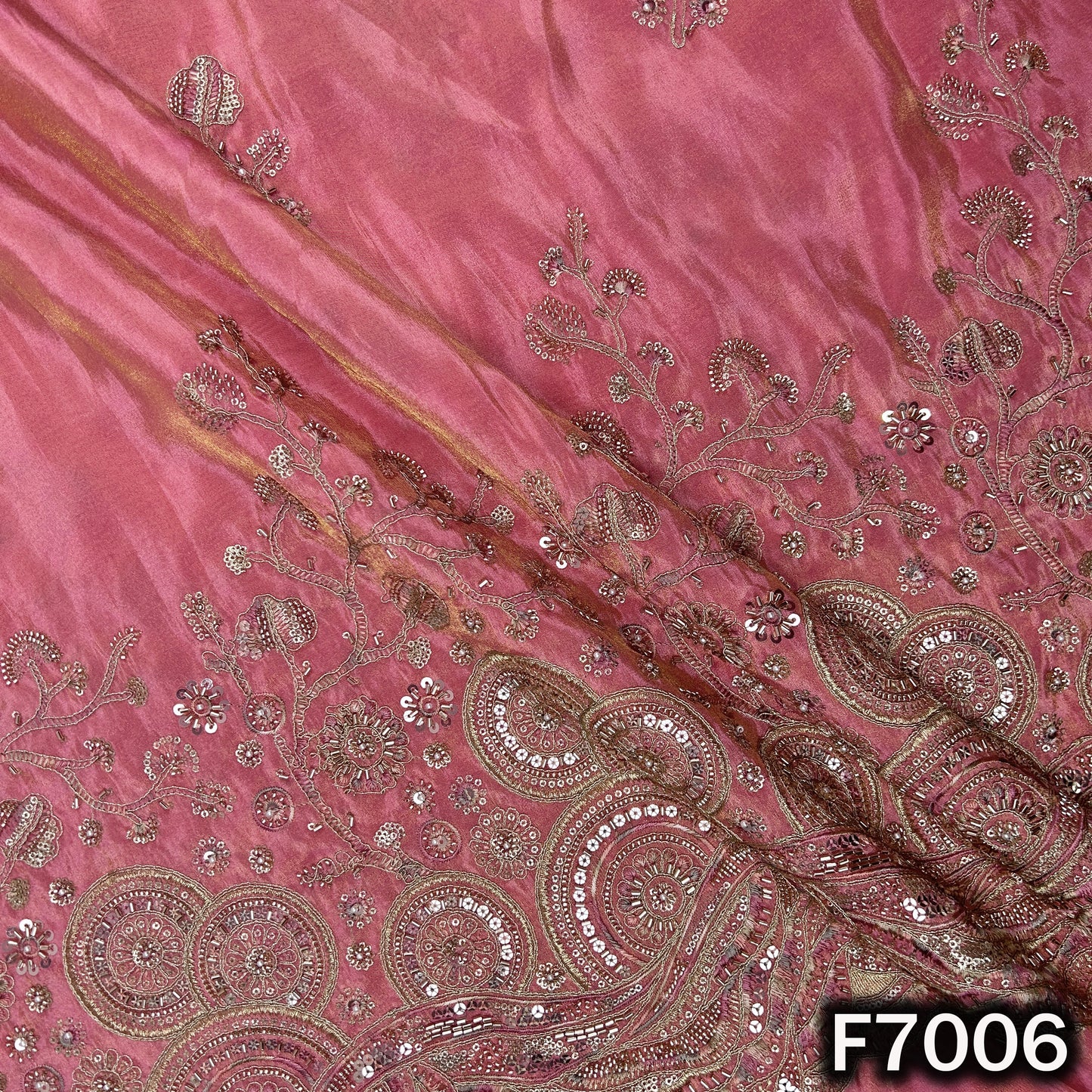 Cut Dana Pearl Zari Sequin Embroidered Shimmer Tissue Fabric - F7006
