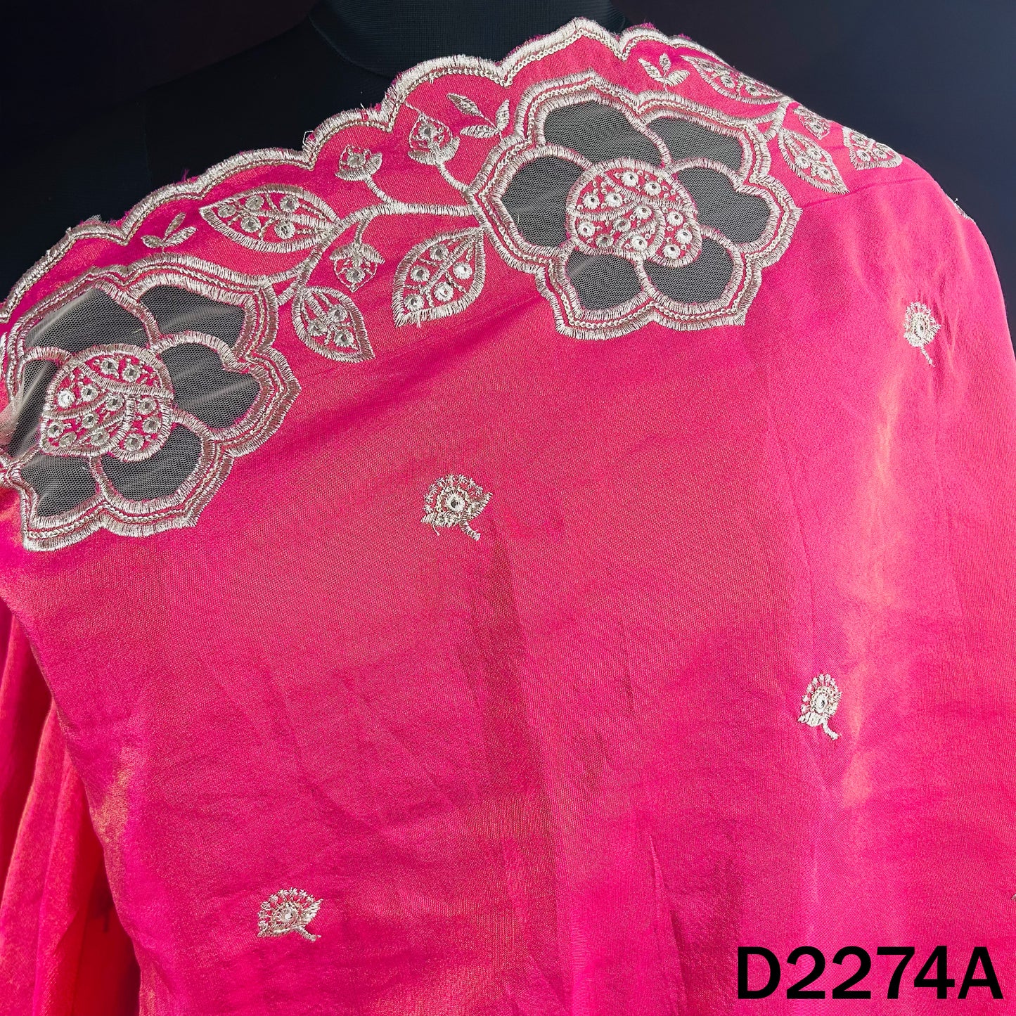 Zari Sequins Faux Mirror Net Patch Work Shimmer Tissue Dupatta - D2274